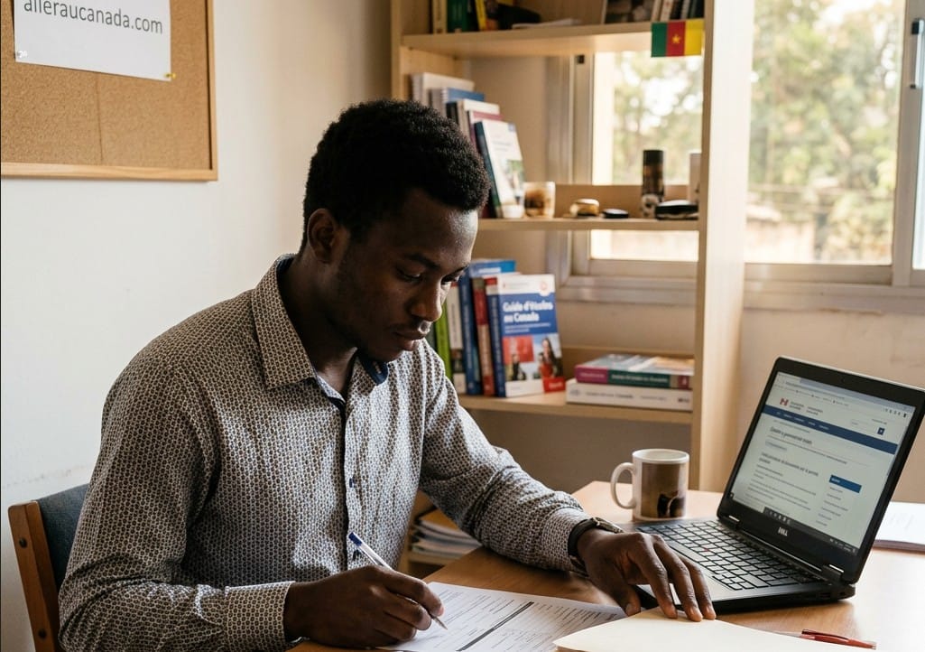 étudiant camerounais préparant son dossier de permis d'études pour le Canada