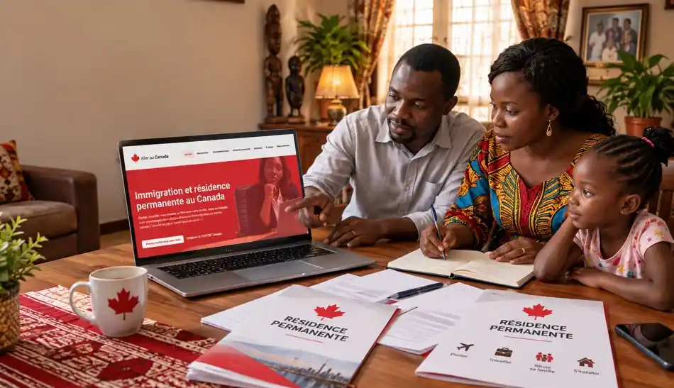 famille camerounaise examinant les options de résidence permanente Canada